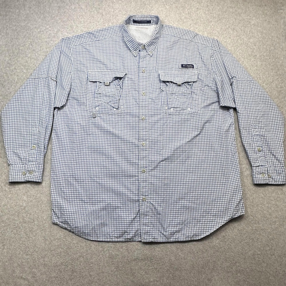 Columbia PFG Super Bahama Shirt Mens 3XL Blue Long Sleeve Vented Fishing Outdoor